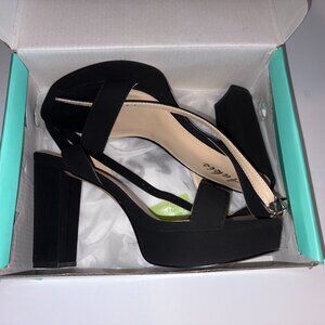Ankis Heels for Women Open Toe Ankle Strap Chunky Heel Sandals Black Size 8 NEW